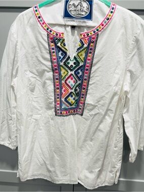 Talbots Embellished Voile Tunic, Size L 100% Cotton